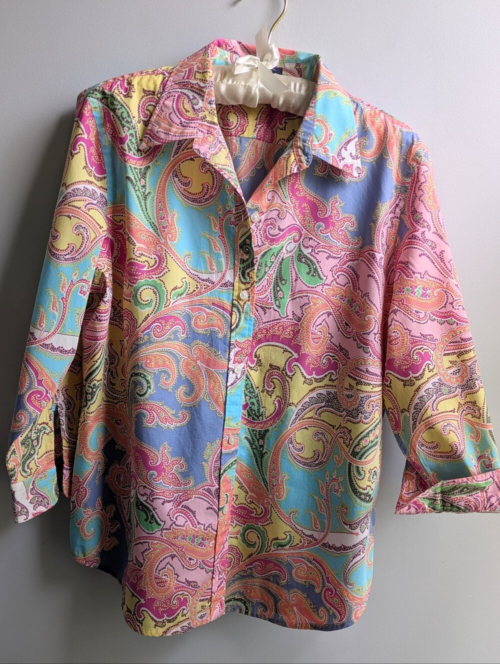 Vintage Chaps Multicoloured Paisley Button-Up Cotton Blouse Size L